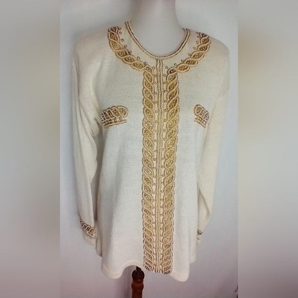 Elegant Cream and Gold Embellished Sweater - Picture 8 of 8